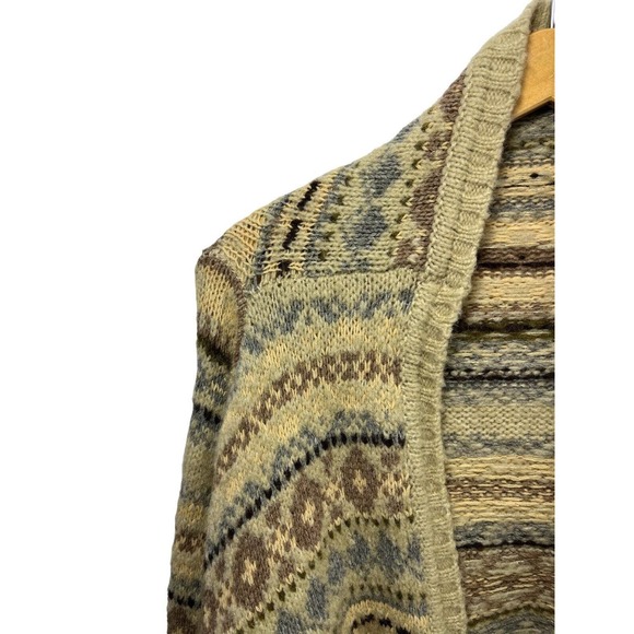 Sleeping on Snow Womens Sweater Medium Beige Printed Cardigan Long Sleeve Wool - Picture 3 of 11
